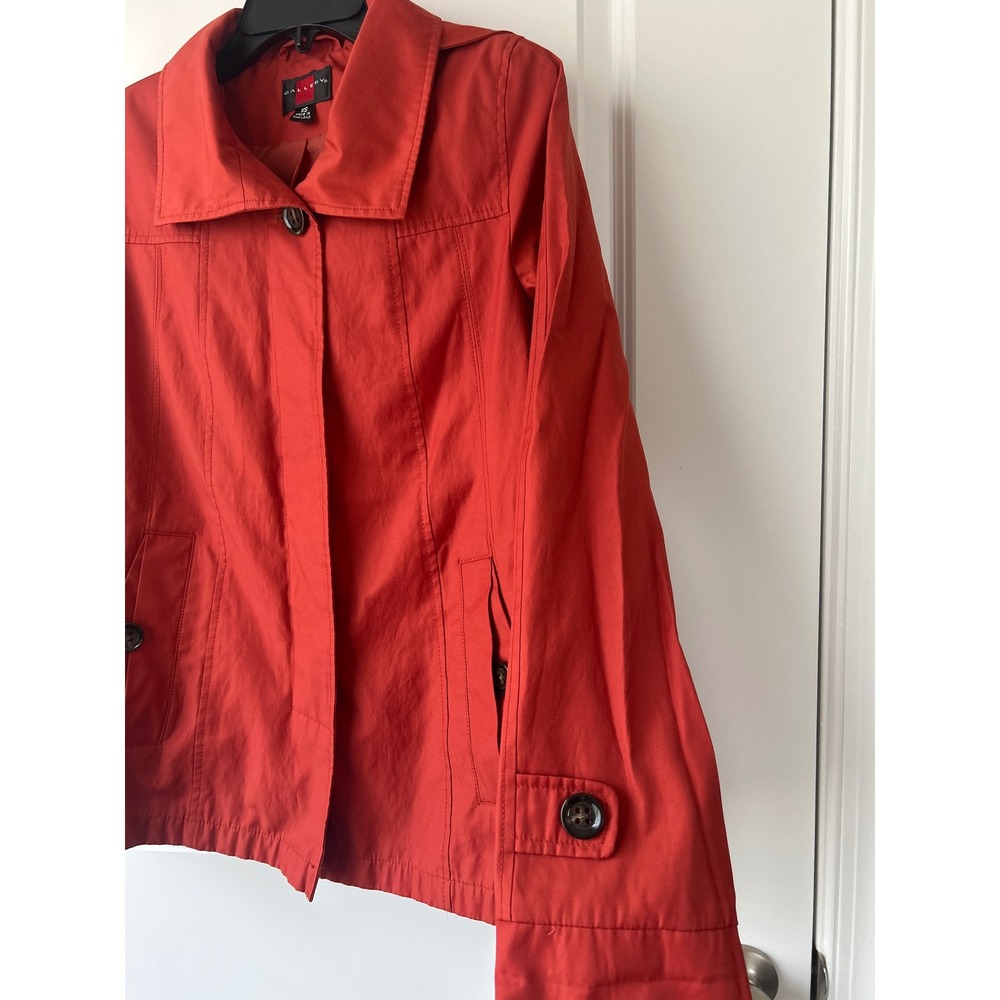 Gallery Rust Colored Rain Jacket XS Lightweight Button Front Trench Coat - Picture 4 of 8